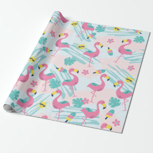 Papel De Regalo Cute Funny Flamingo Mint Verde Patrón Tropical