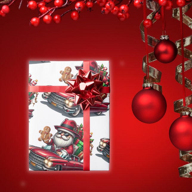 Papel De Regalo Cute Gangster Santa en Cadillac | (Subido por el creador)