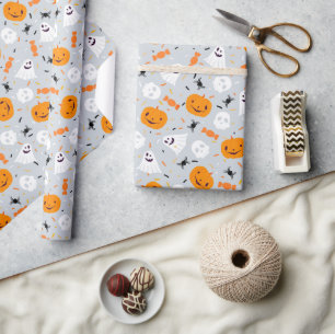 Papel De Regalo Cute Ghost y calabaza de Halloween