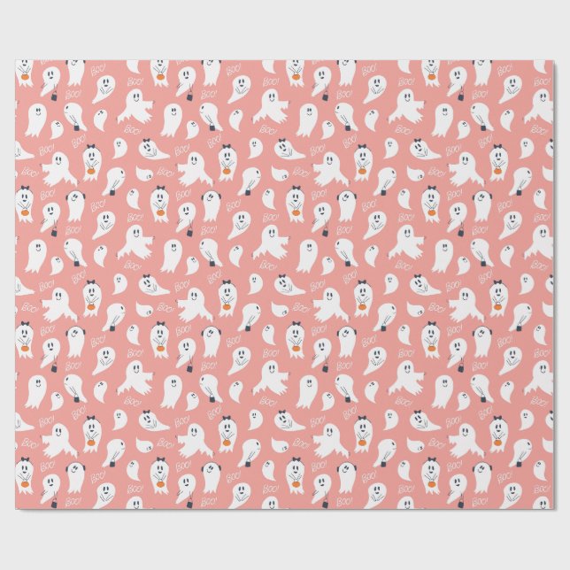 Papel De Regalo Cute ghosts Halloween Elegant Pink White (Superficie plana)