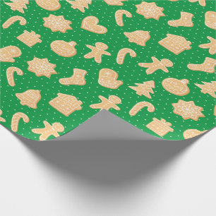 Papel De Regalo Cute Gingerbread Cookies Patrón de Navidades Verde