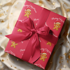 Papel De Regalo Cute Gingerbread Man with Santa Hat - 