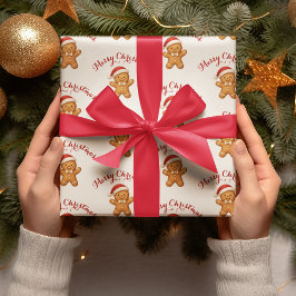 Papel De Regalo Cute Gingerbread Man with Santa Hat - 