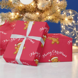 Papel De Regalo Cute Gingerbread Man with Santa Hat - 