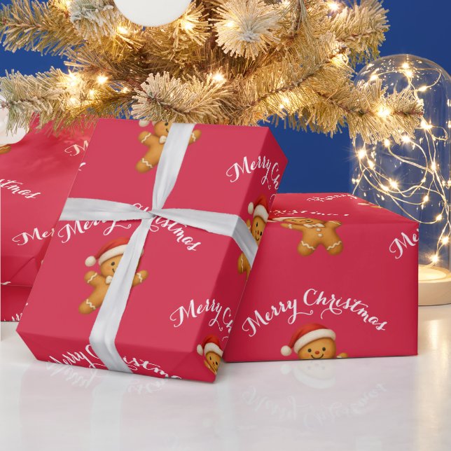 Papel De Regalo Cute Gingerbread Man with Santa Hat -  (Vacaciones)