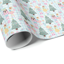 Papel De Regalo Cute Gingham Navidades Rosados Nutcracker Ballerin