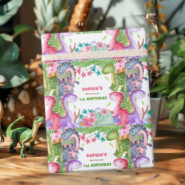 Papel De Regalo Cute Girl Dinosaur 1st Birthday Party (Subido por el creador)