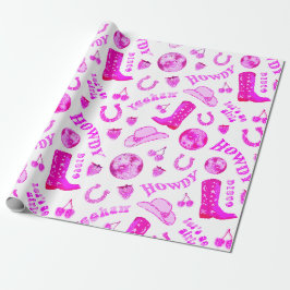 Papel De Regalo Cute Girly Hot Pink Disco Cowgirl