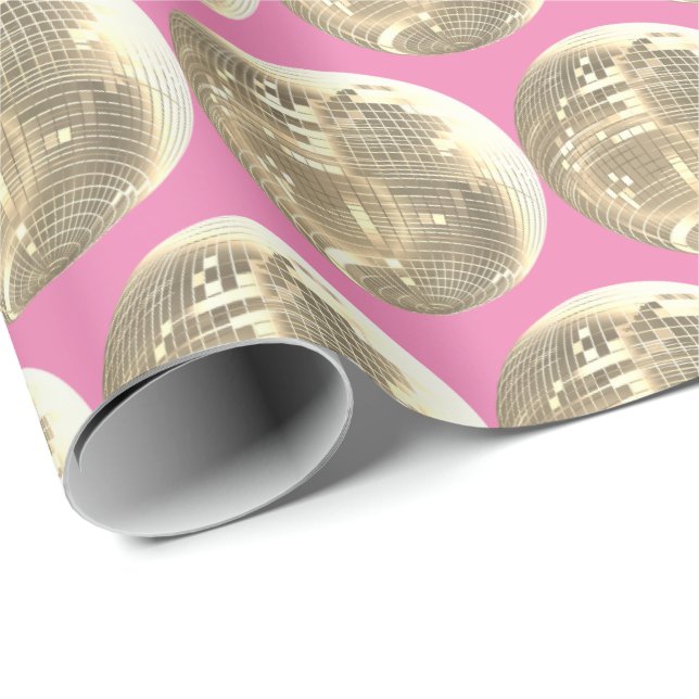 Papel De Regalo Cute Girly Pink Gold Disco Mirrorball (Esquina del rollo)