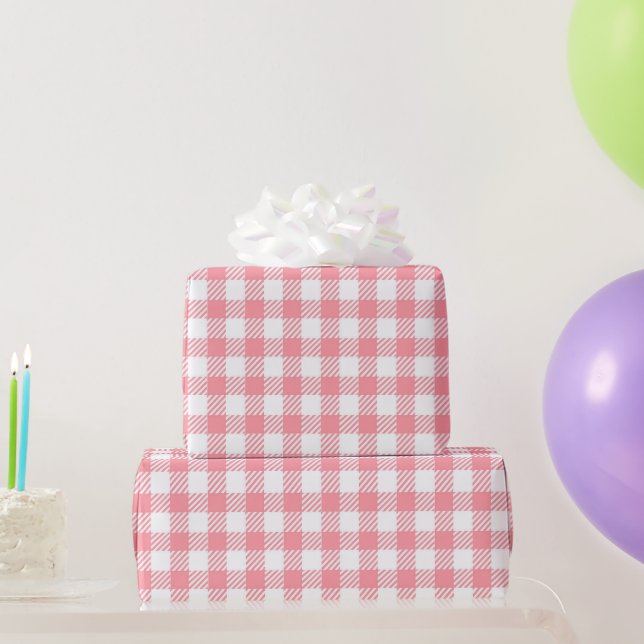 Papel De Regalo Cute Girly Pink White Gingham Plaid (Regalos de fiesta)