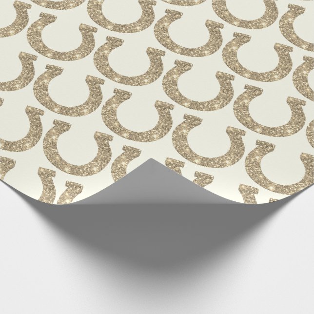 Papel De Regalo Cute Glam Horseshoe Purpurina Blanco Oro (Esquina)