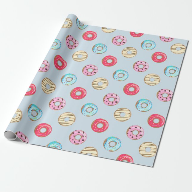 Papel De Regalo Cute Glazed Doughnut Pattern Light Blue (Desenrollado)