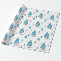 Cute Gnomos Acuarela Azul Navidad Árbol Nevado