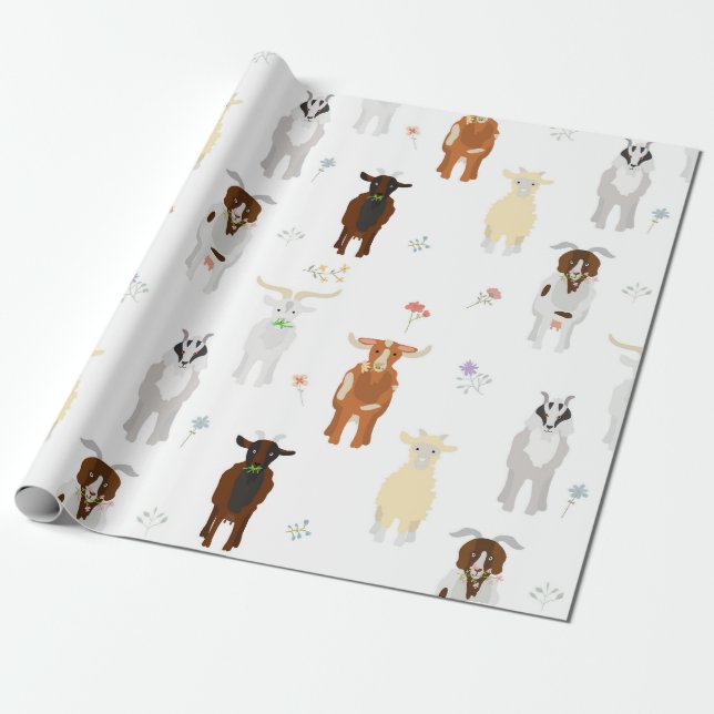 Papel De Regalo Cute Goats Farm Animals (Desenrollado)