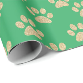 Papel De Regalo Cute Gold Purpurina Paw Imprime A Los Amantes De L