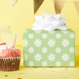 Papel De Regalo Cute Green Daisies Patrón Floral