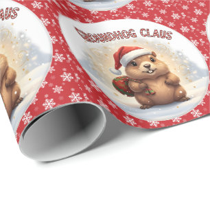 Papel De Regalo Cute Groundhog Claus Divertido Groundhog Navidad