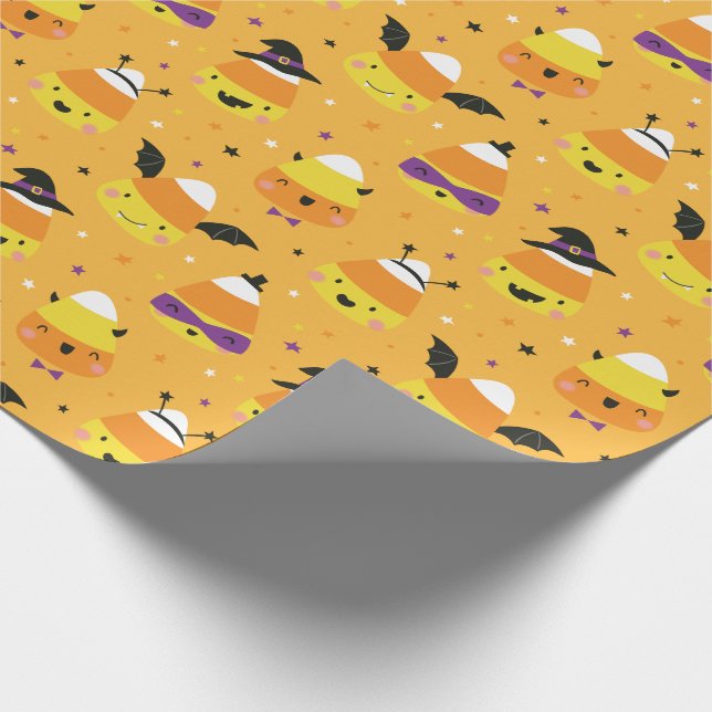 Papel De Regalo Cute Halloween Candy Corns in costume orange (Esquina)