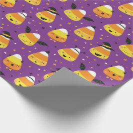 Papel De Regalo Cute Halloween Candy Corns in costume purple