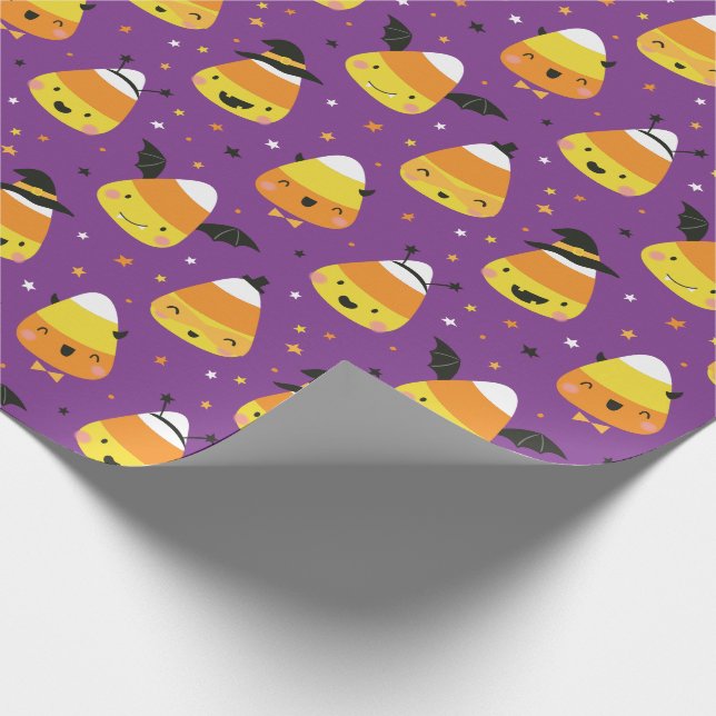 Papel De Regalo Cute Halloween Candy Corns in costume purple (Esquina)