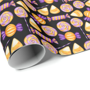 Papel De Regalo Cute Halloween Corn Candy Sweets Lollipop Negro