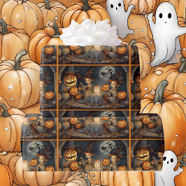 Papel De Regalo Cute Halloween Witness & Pumpkins Cumpleaños