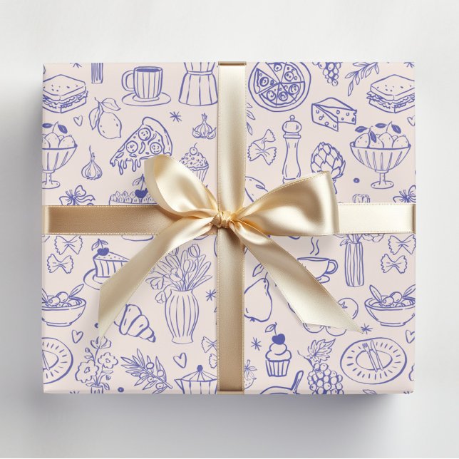 Papel De Regalo Cute Hand Drawn Italian Food and Flowers Kitchen (In situ)