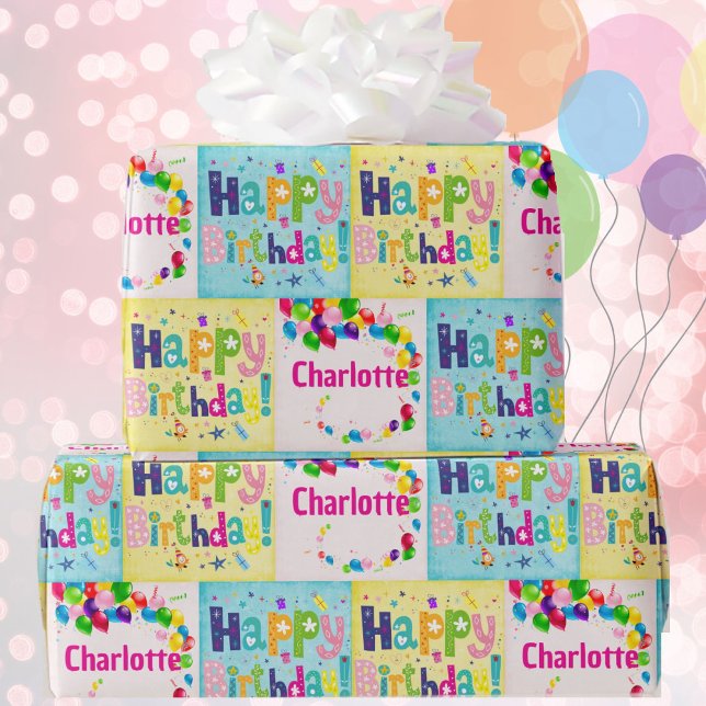 Papel De Regalo Cute Happy Birthday Añadir su nombre (Subido por el creador)