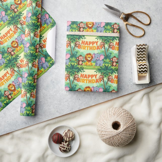 Papel De Regalo Cute Happy Birthday safari theme (Artesanía)