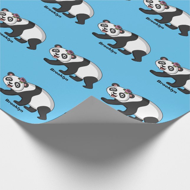 Papel De Regalo Cute happy panda bear with flower cartoon (Esquina)