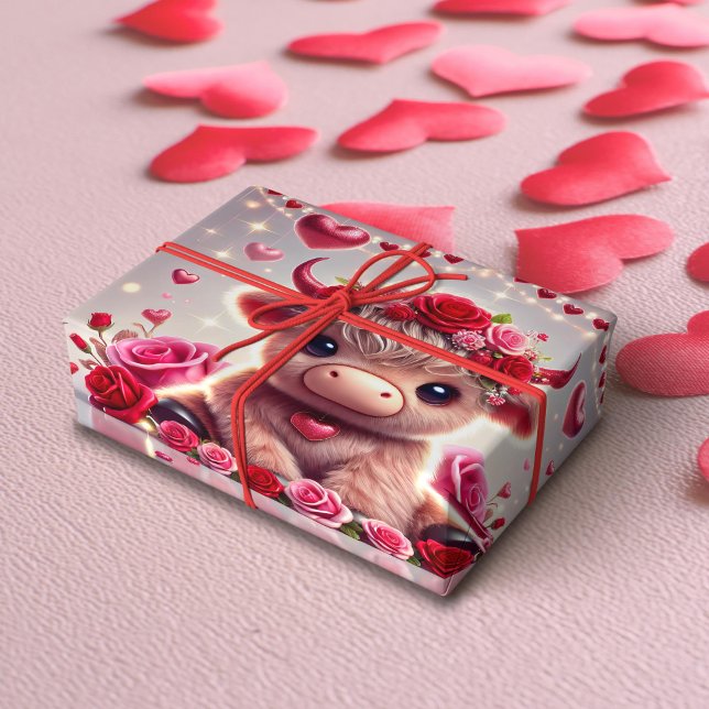 Papel De Regalo Cute Hearts Highland Cow Valentines (Subido por el creador)