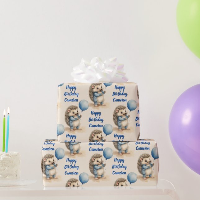 Papel De Regalo Cute Hedgehog Boys Personalizados Cumpleaños (Regalos de fiesta)