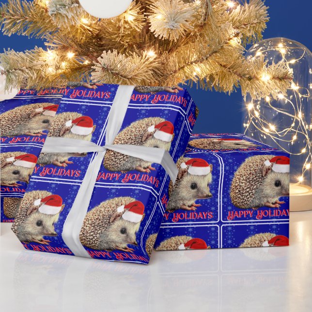 Papel De Regalo Cute Hedgehog en Santa Hat (Vacaciones)