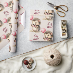 Papel De Regalo Cute Hedgehog es un Baby Shower Chica
