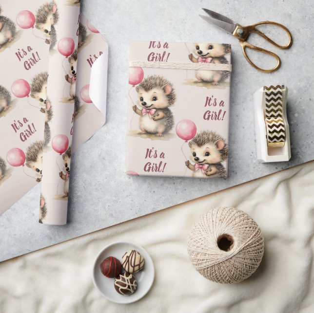 Papel De Regalo Cute Hedgehog es un Baby Shower Chica (Artesanía)