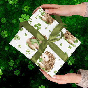 Papel De Regalo Cute Hedgehog Gorra Verde Shamrock St. Patrick's D