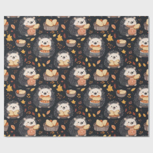 Papel De Regalo Cute Hedgehogs con pan y hojas de otoño