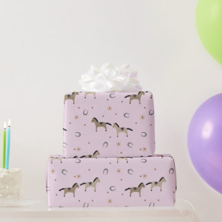 Papel De Regalo Cute Horses & Horseshoes Kids Birthday Soft Pink