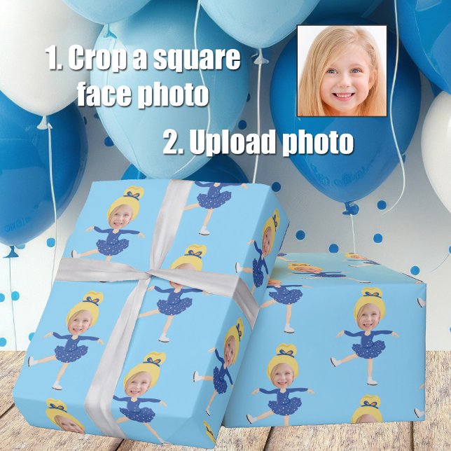 Papel De Regalo Cute Ice Skating Girl Custom Photo Template Blue (Subido por el creador)
