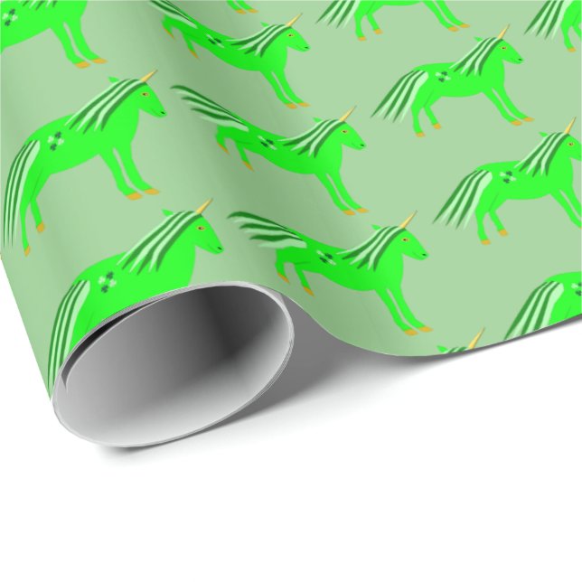 Papel De Regalo Cute irlandés Green y Gold Unicorn Patteronados (Esquina del rollo)