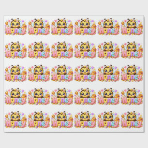 Papel De Regalo Cute Kawaii Abeja Miel Nombre Pastel Rosa Brillant