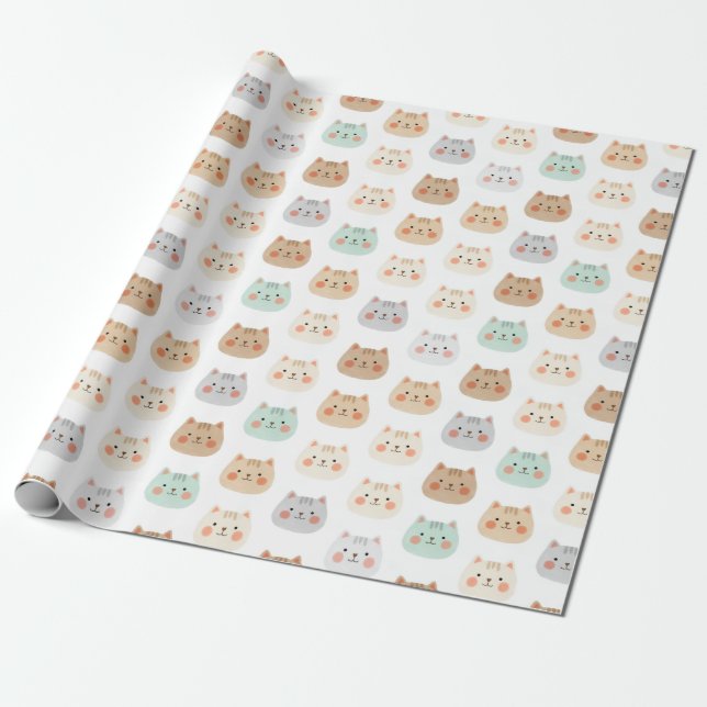 Papel De Regalo Cute Kawaii Cats Hand-Drawn Illustrations Pastel  (Desenrollado)