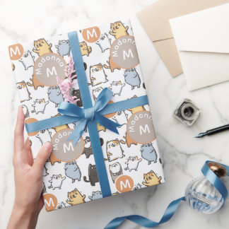 Papel De Regalo Cute Kawaii Gordo Patrón Continuo de Gato de Dibuj