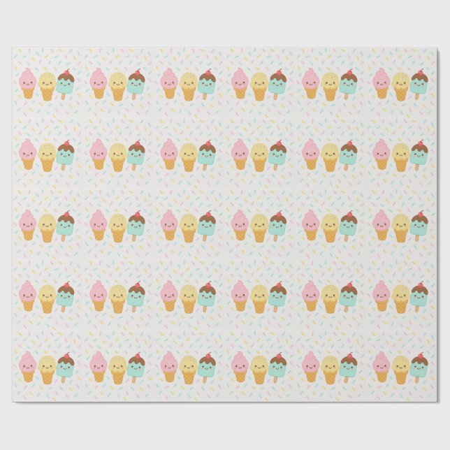 Papel De Regalo Cute Kawaii Ice Cream Party Wrapping Paper (Superficie plana)