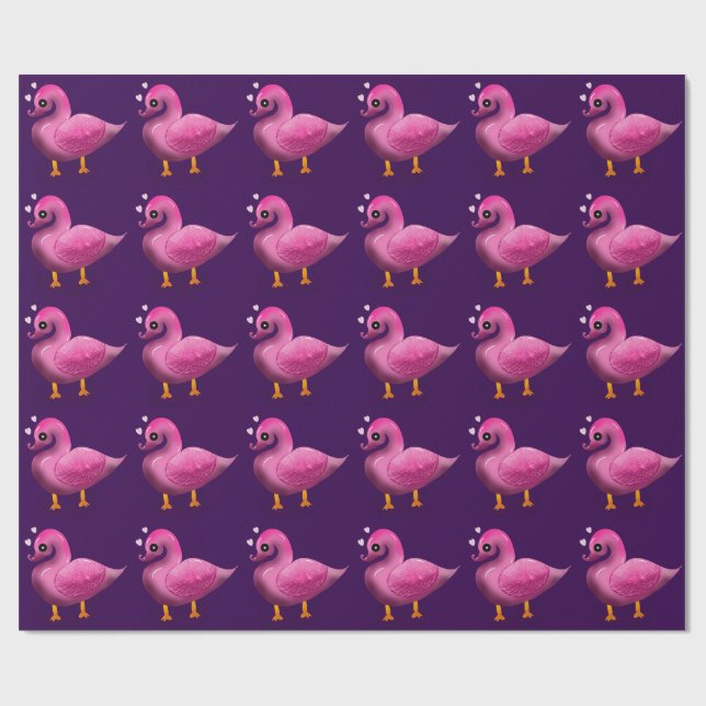 Papel De Regalo Cute Kawaii Pink Duck & Hearts Nursery Art (Superficie plana)