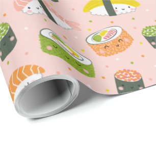 Papel De Regalo Cute Kawaii Sushi en rosa claro
