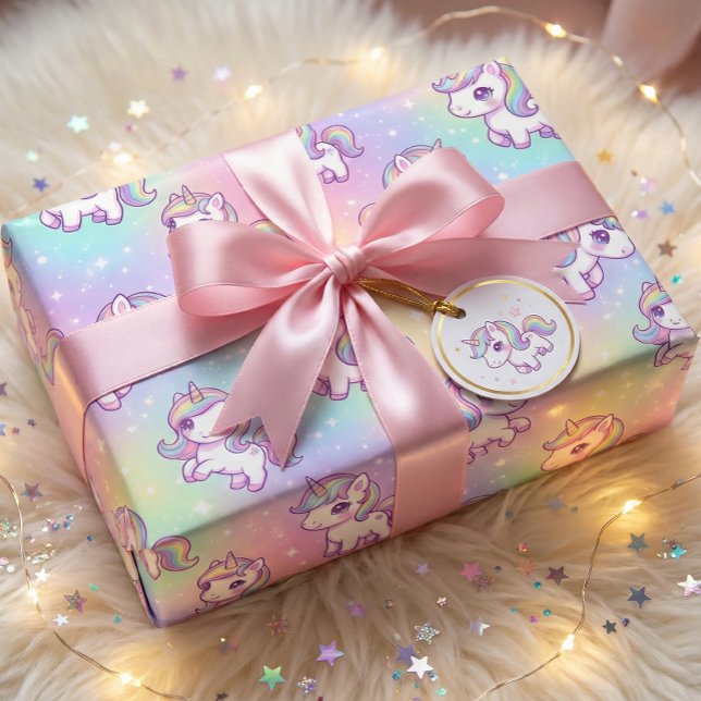 Papel De Regalo Cute Kawaii Unicorn Pastel Rainbow Magical (Subido por el creador)