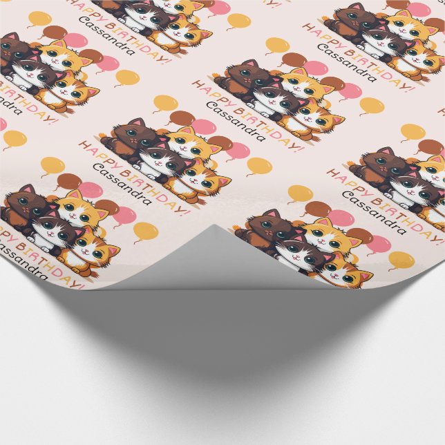 Papel De Regalo Cute Kitten Balloon Name Kids Birday (Esquina)