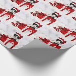 Papel De Regalo Cute Kitten with Holiday Package and Snow<br><div class="desc">Adorable black and white kitten is wearing a Santa hat and sits with holiday decorations and a wrapped package sitting against a soft fluffy looking snowfall.</div>