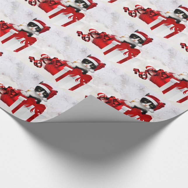 Papel De Regalo Cute Kitten with Holiday Package and Snow (Esquina)